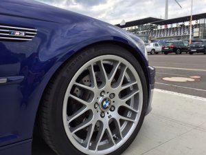 BMW M163 Felge in 8x19 ET 47 mit Continental Sport Contact 5P Reifen in 225/40/19 montiert vorn mit 10 mm Spurplatten Hier auf einem 3er BMW E46 M3 (Coupe) Details zum Fahrzeug / Besitzer