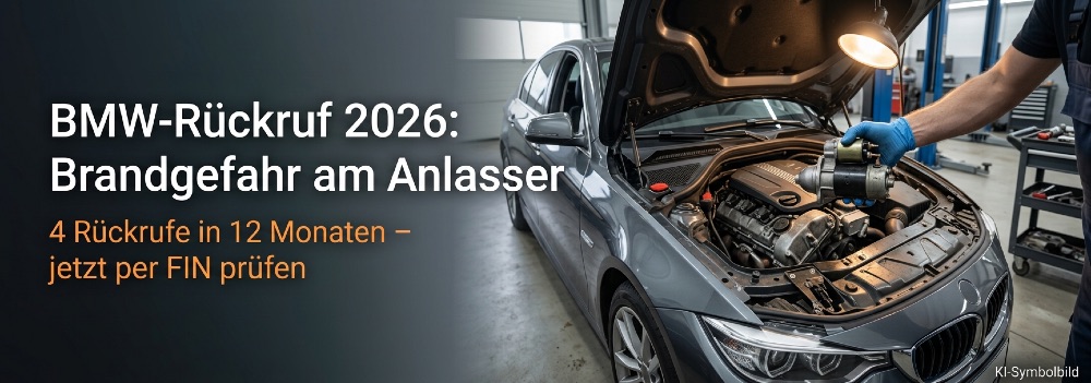BMW-R�ckruf 2026: Brandgefahr am Anlasser - vier R�ckrufe in zw�lf Monaten, jetzt per FIN pr�fen.